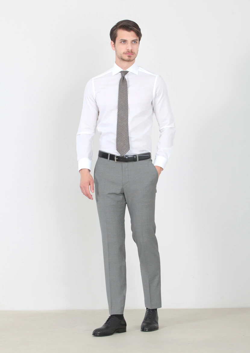 White Patterned Regular Fit Weaving Classical 100% Cotton Shirt - 2