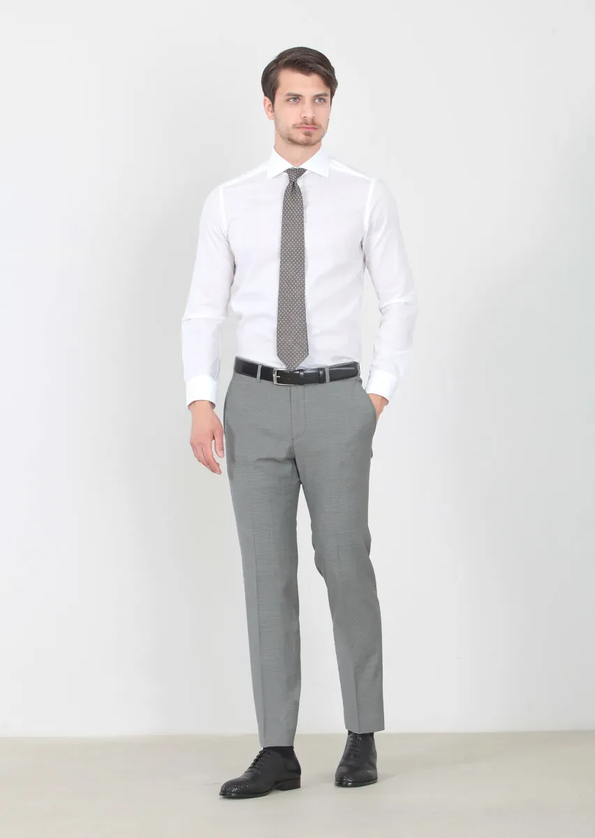 White Patterned Regular Fit Weaving Classical 100% Cotton Shirt - 2