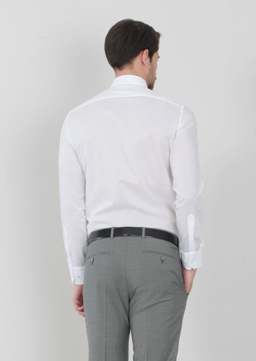 White Patterned Regular Fit Weaving Classical 100% Cotton Shirt - 4
