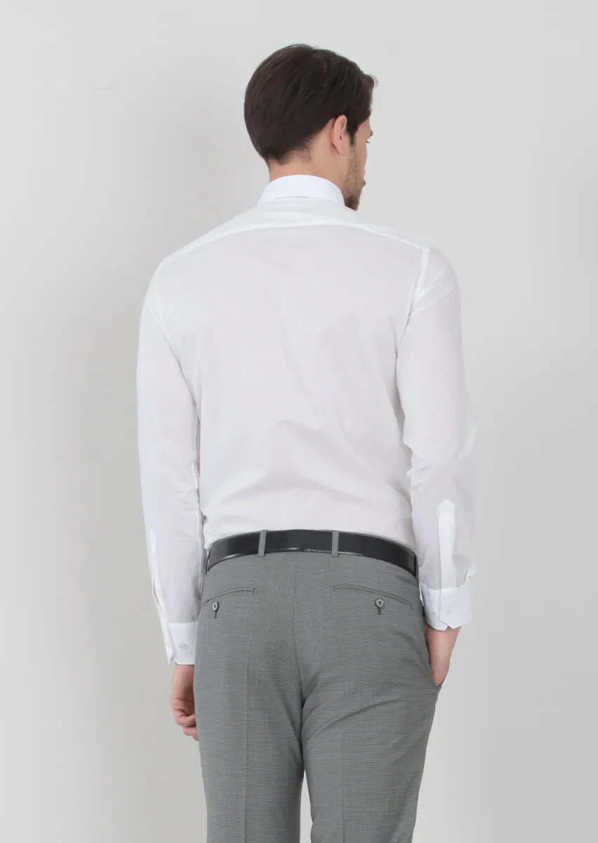 White Patterned Regular Fit Weaving Classical 100% Cotton Shirt - 4