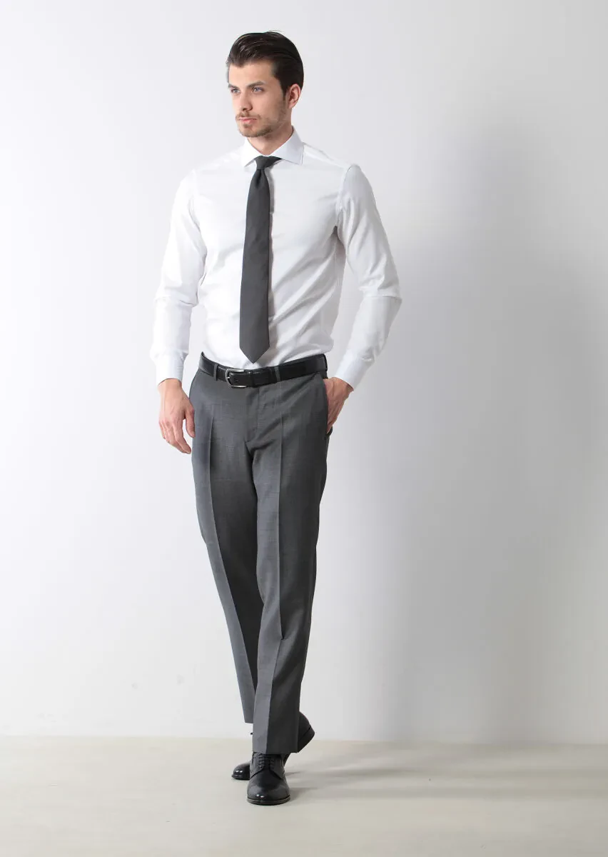 White Patterned Regular Fit Weaving Classical 100% Cotton Shirt - 2