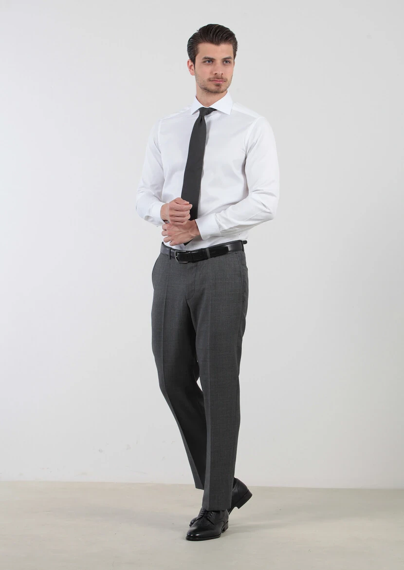 White Patterned Regular Fit Weaving Classical 100% Cotton Shirt - 3