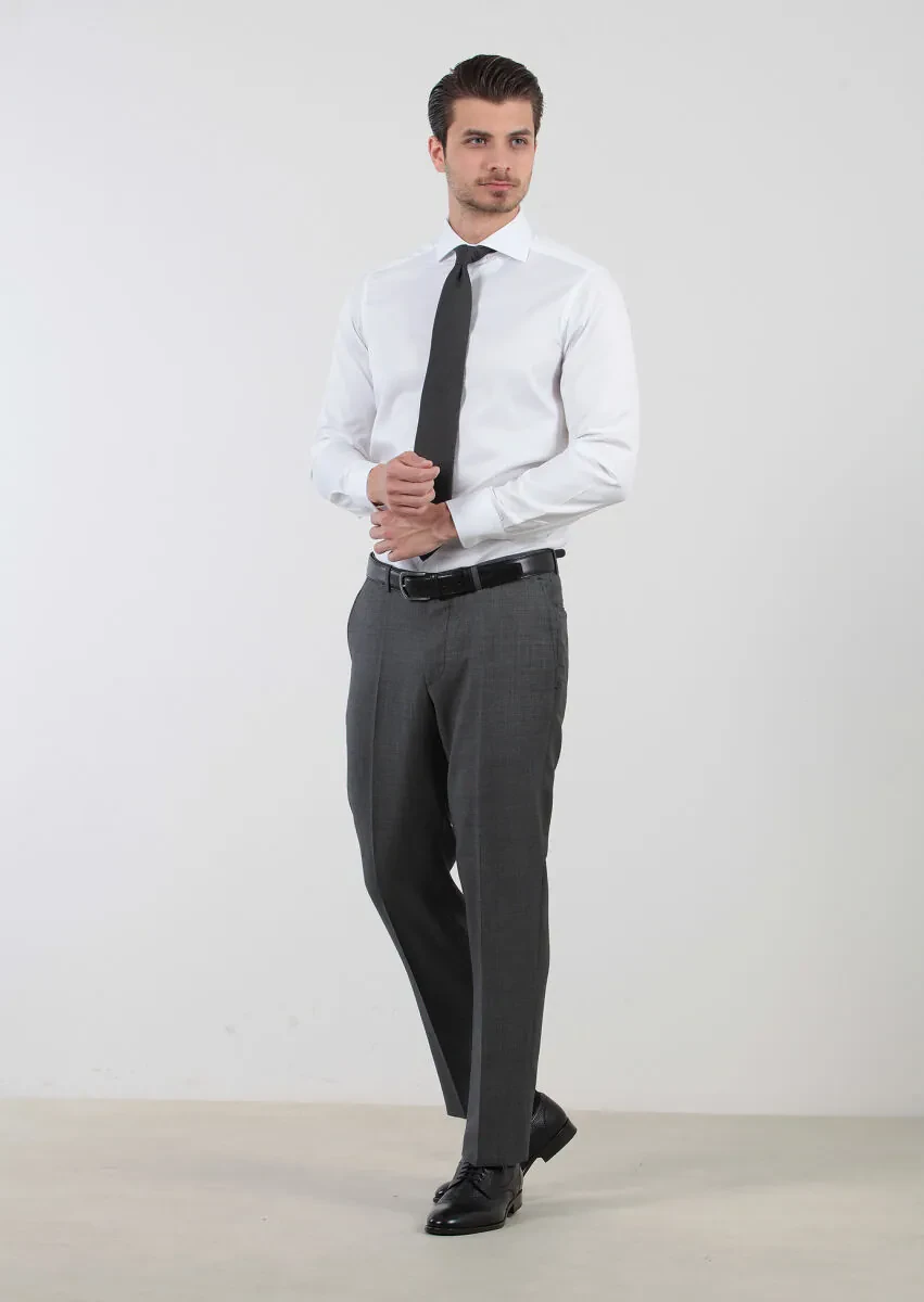 White Patterned Regular Fit Weaving Classical 100% Cotton Shirt - 3