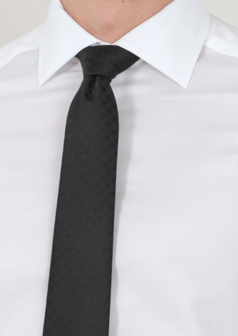 White Patterned Regular Fit Weaving Classical 100% Cotton Shirt - 3