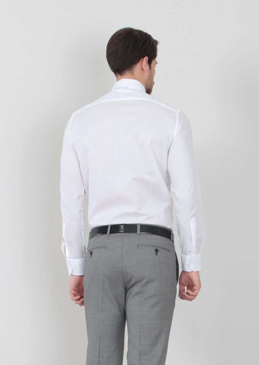 White Patterned Regular Fit Weaving Classical 100% Cotton Shirt - 4