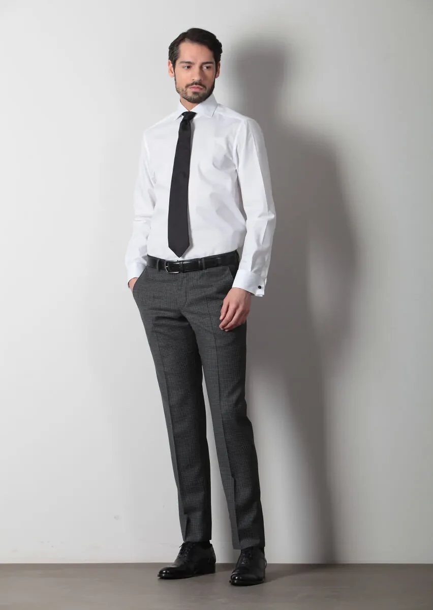 White Patterned Regular Fit Weaving Classical 100% Cotton Shirt - 1