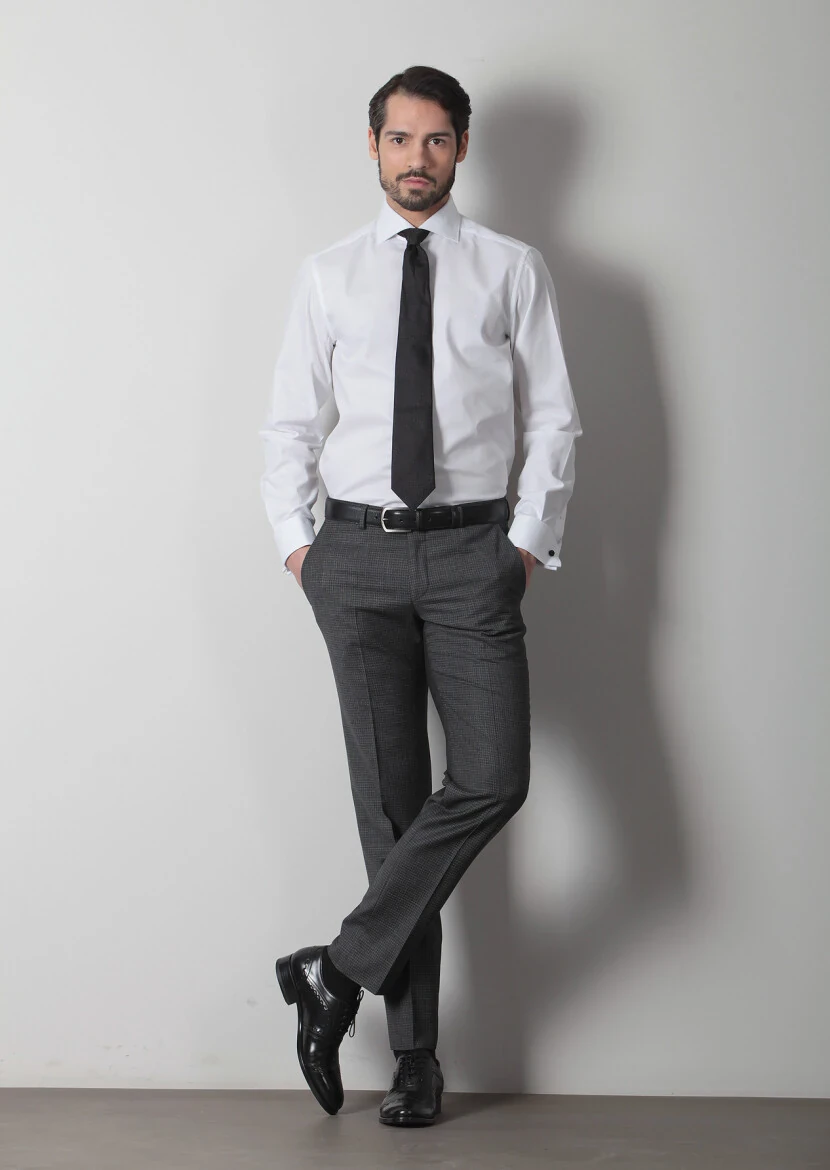 White Patterned Regular Fit Weaving Classical 100% Cotton Shirt 