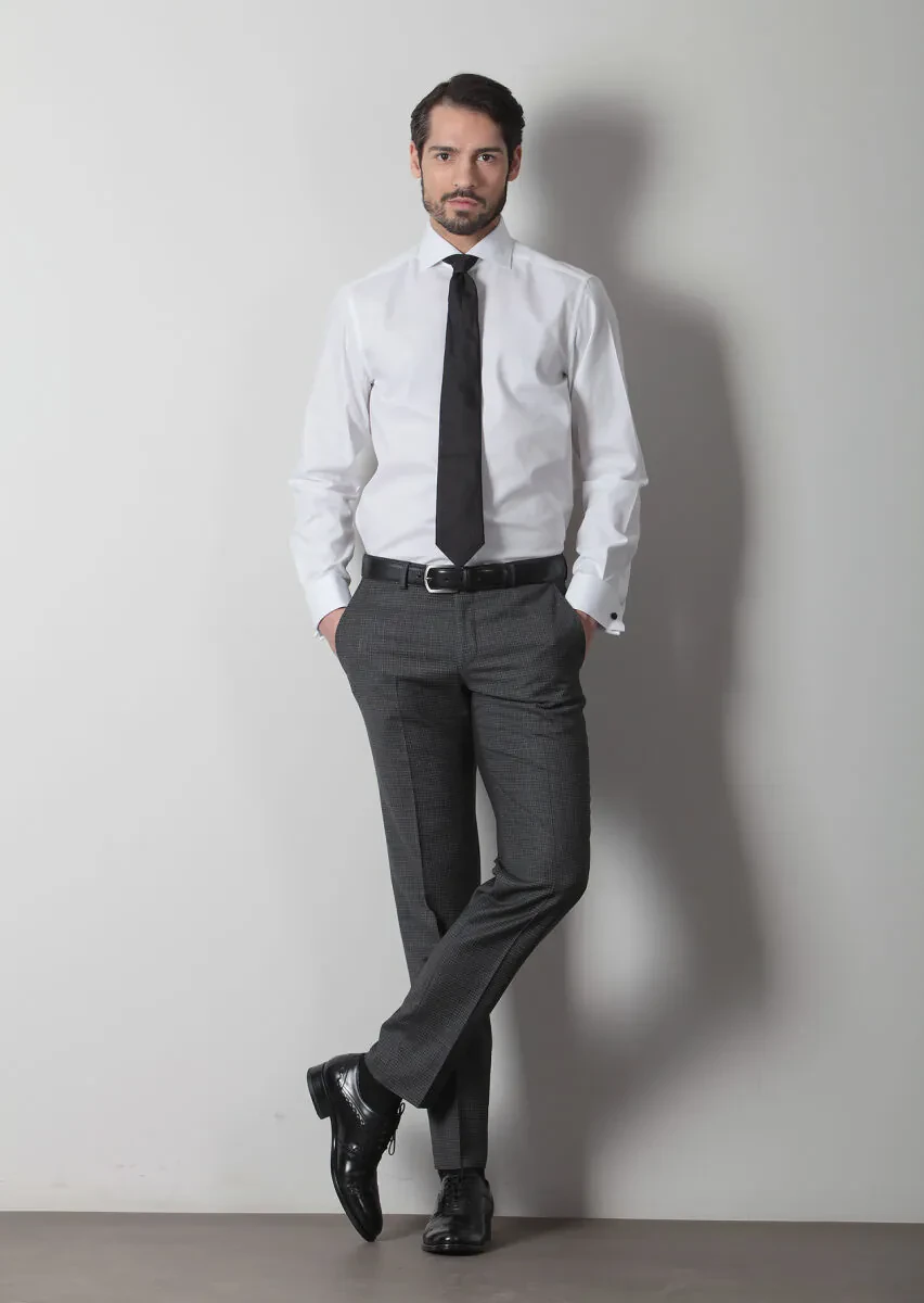 White Patterned Regular Fit Weaving Classical 100% Cotton Shirt - 2