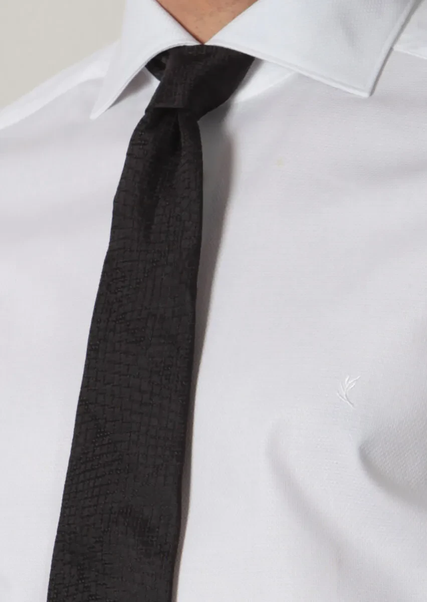 White Patterned Regular Fit Weaving Classical 100% Cotton Shirt - 4