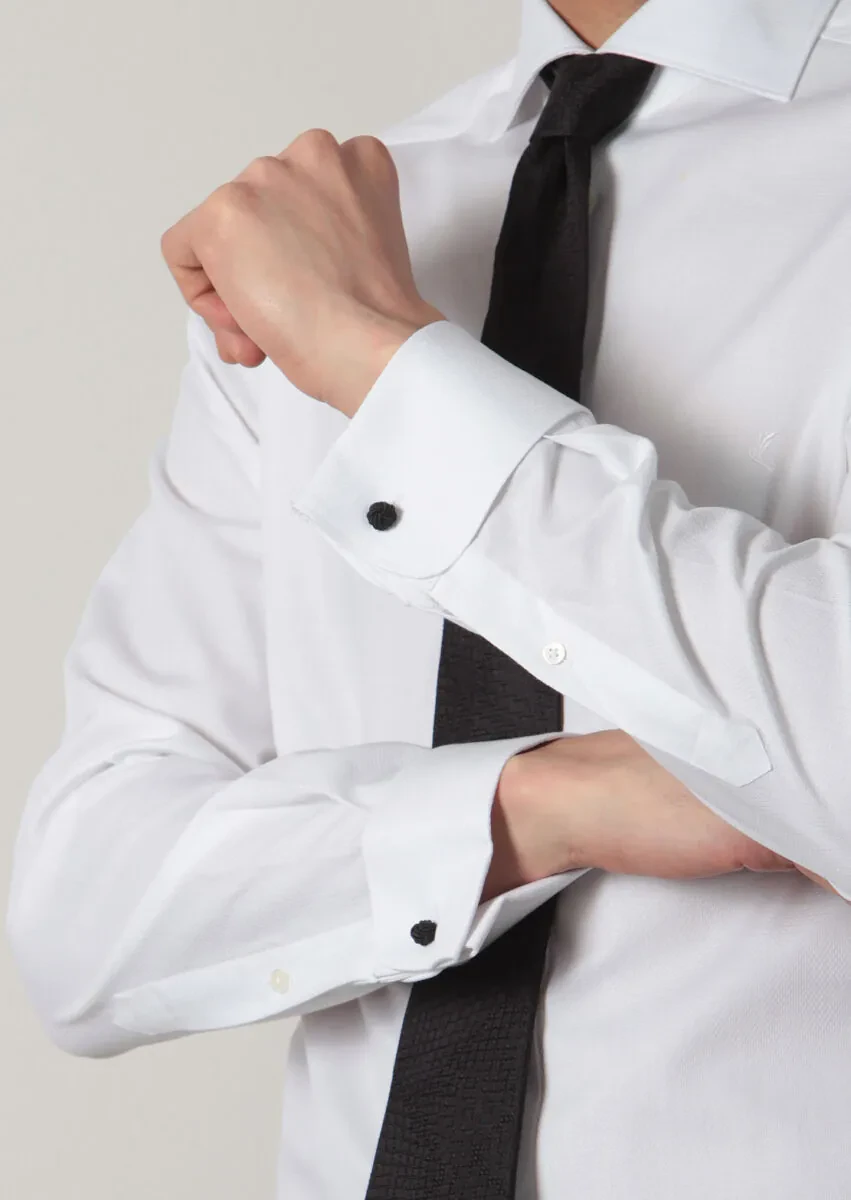 White Patterned Regular Fit Weaving Classical 100% Cotton Shirt - 5