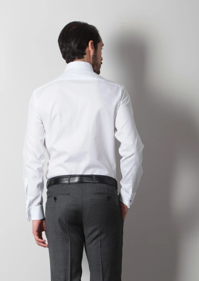 White Patterned Regular Fit Weaving Classical 100% Cotton Shirt - 6