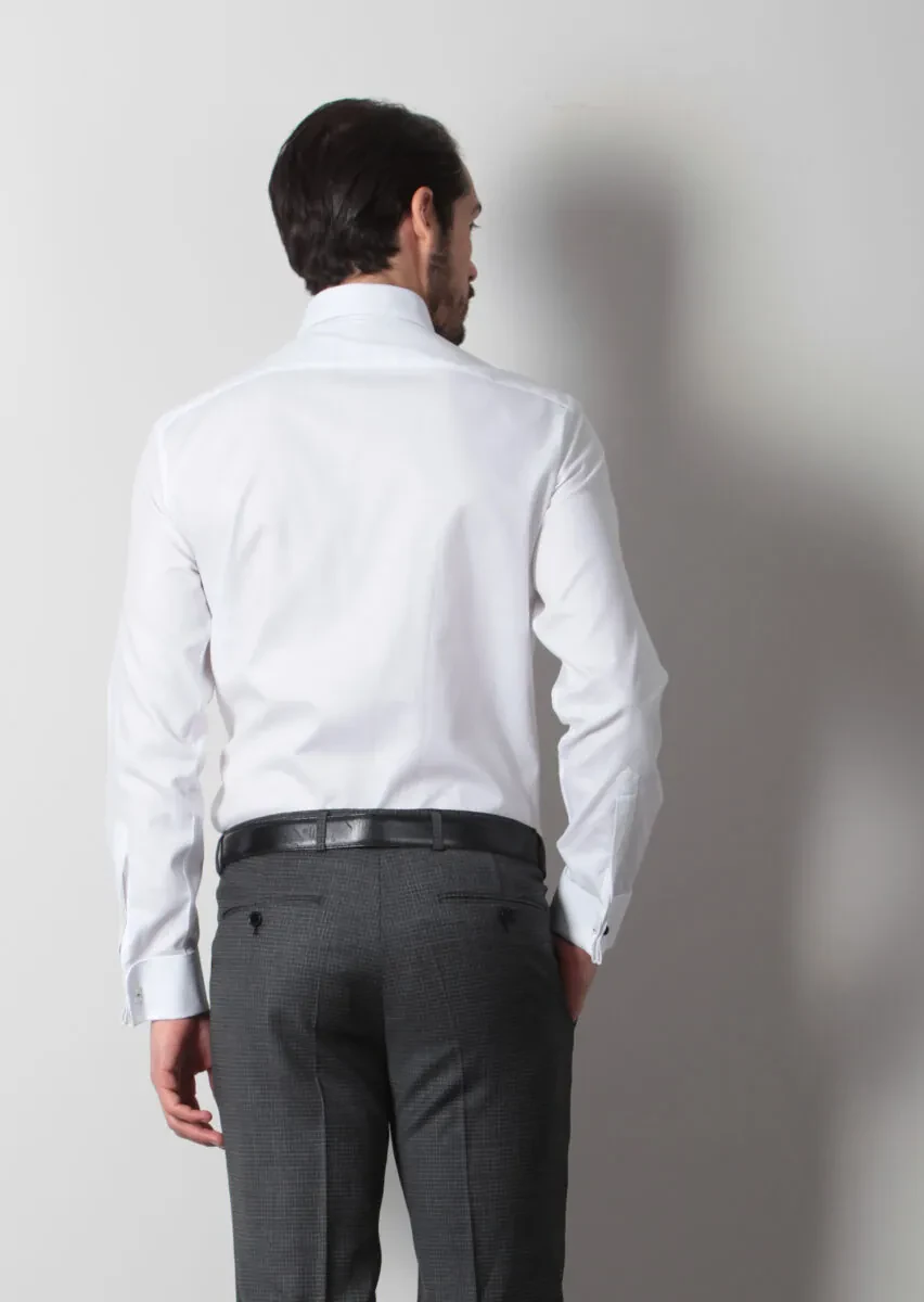 White Patterned Regular Fit Weaving Classical 100% Cotton Shirt - 6