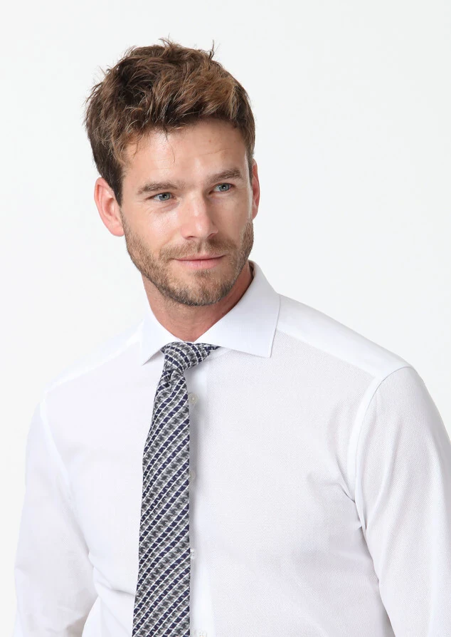 White Patterned Regular Fit Weaving Classical 100% Cotton Shirt - 3