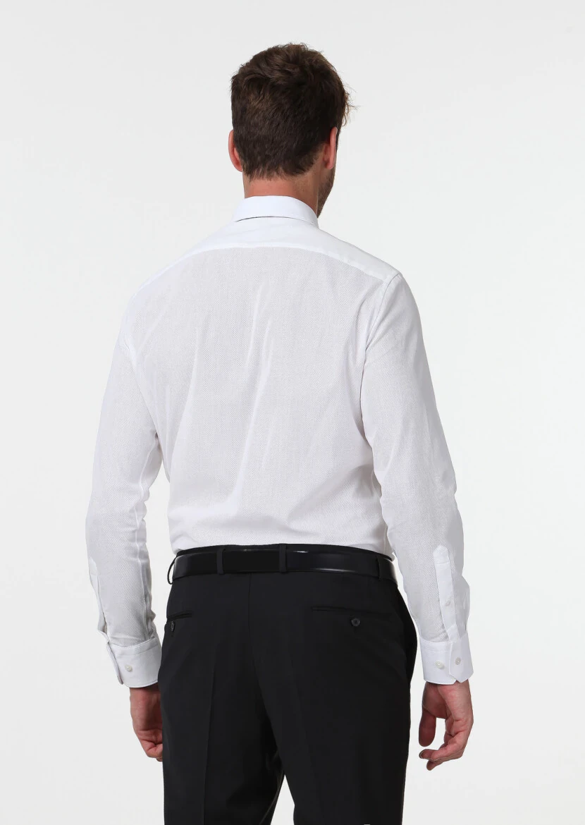 White Patterned Regular Fit Weaving Classical 100% Cotton Shirt - 4