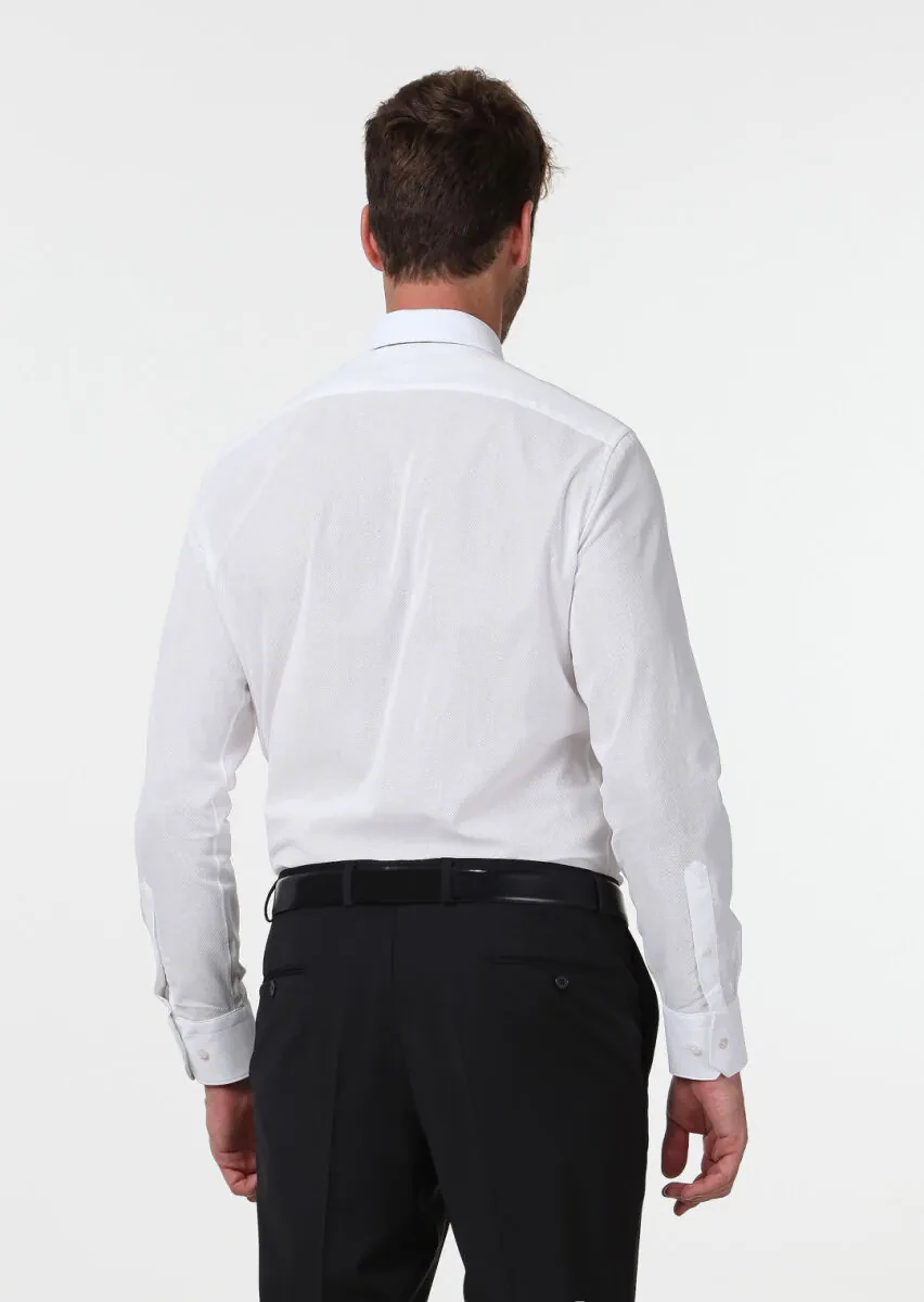 White Patterned Regular Fit Weaving Classical 100% Cotton Shirt - 4