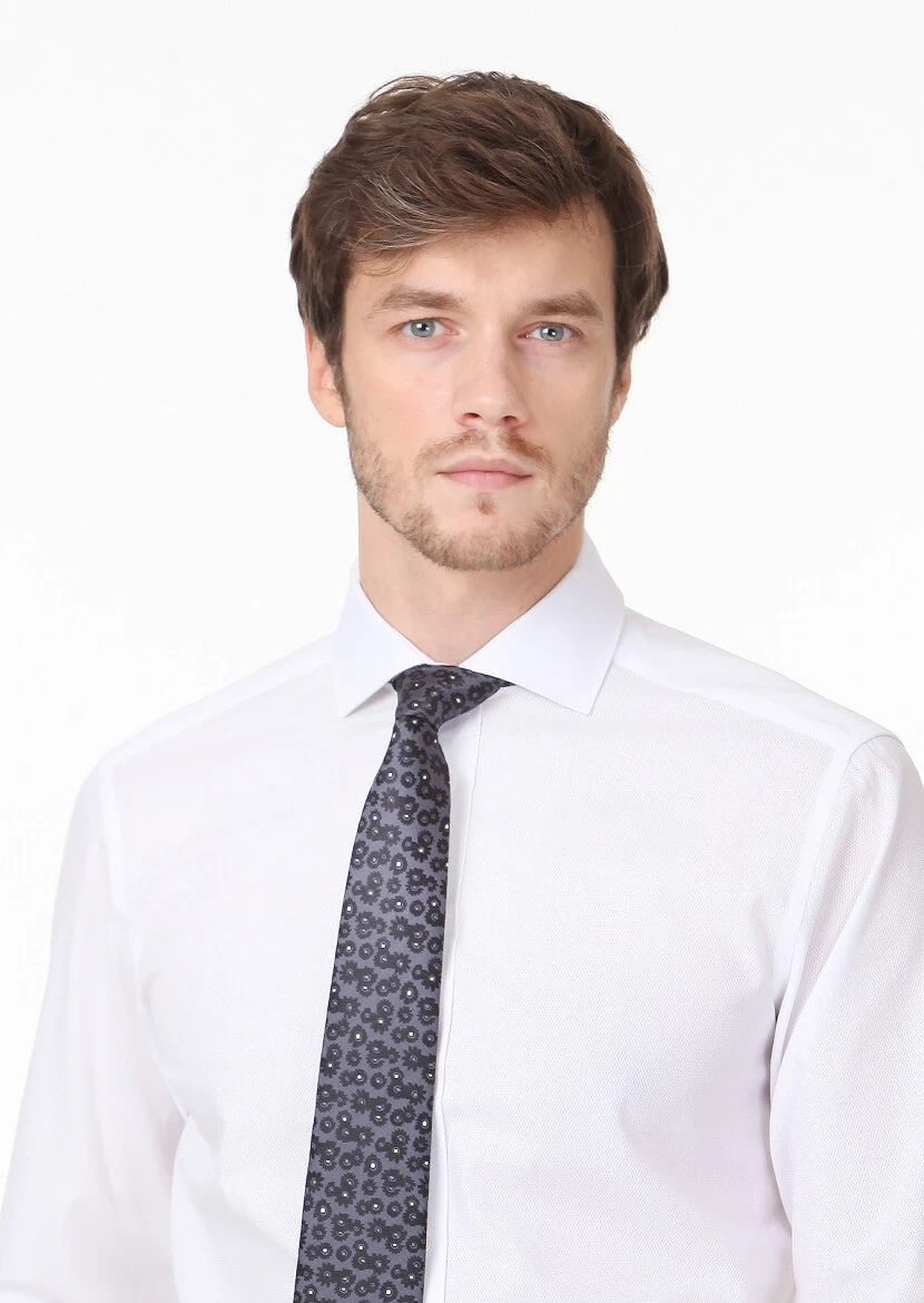 White Patterned Regular Fit Weaving Classical 100% Cotton Shirt - RAMSEY