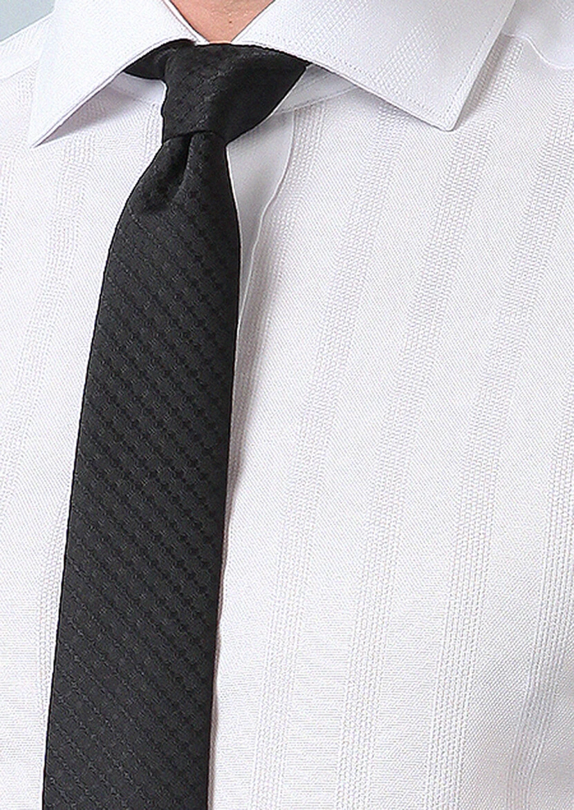 White Patterned Regular Fit Weaving Classical 100% Cotton Shirt - 2