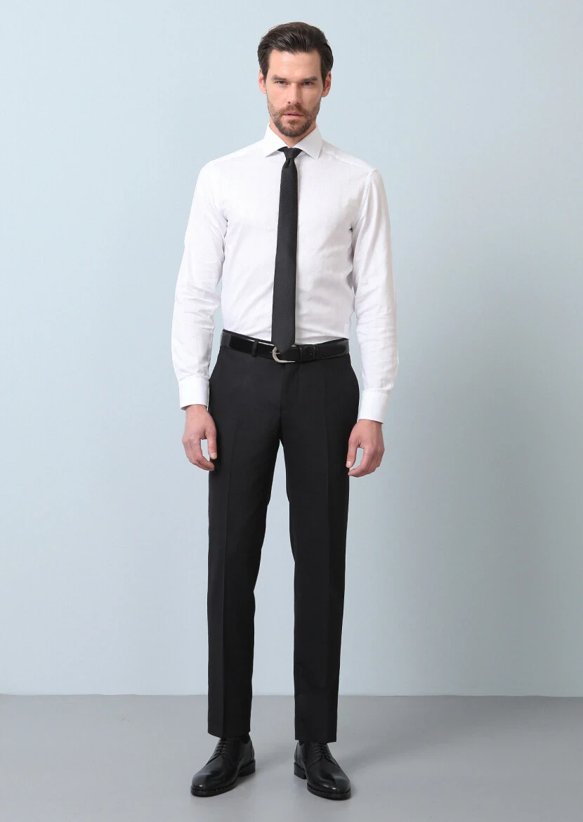 White Patterned Regular Fit Weaving Classical 100% Cotton Shirt - 5