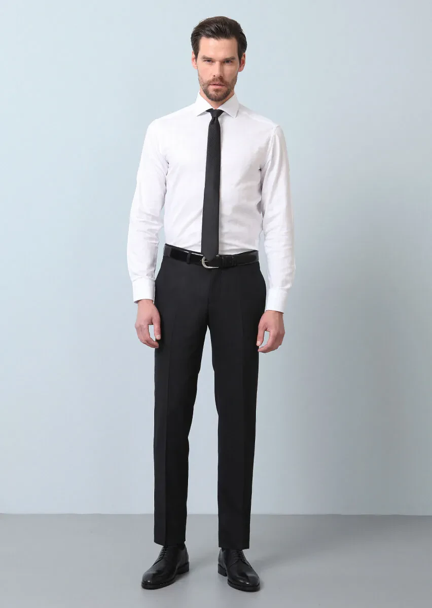 White Patterned Regular Fit Weaving Classical 100% Cotton Shirt - 5