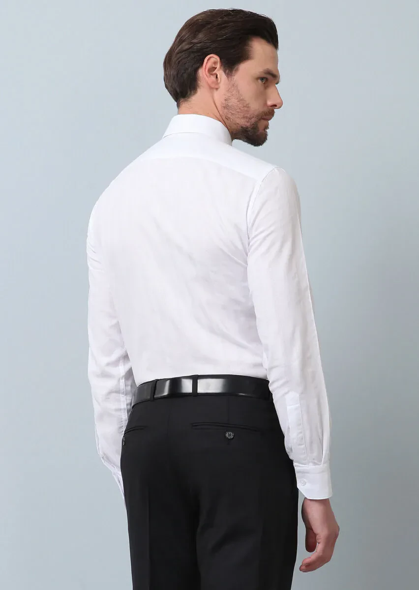 White Patterned Regular Fit Weaving Classical 100% Cotton Shirt - 6