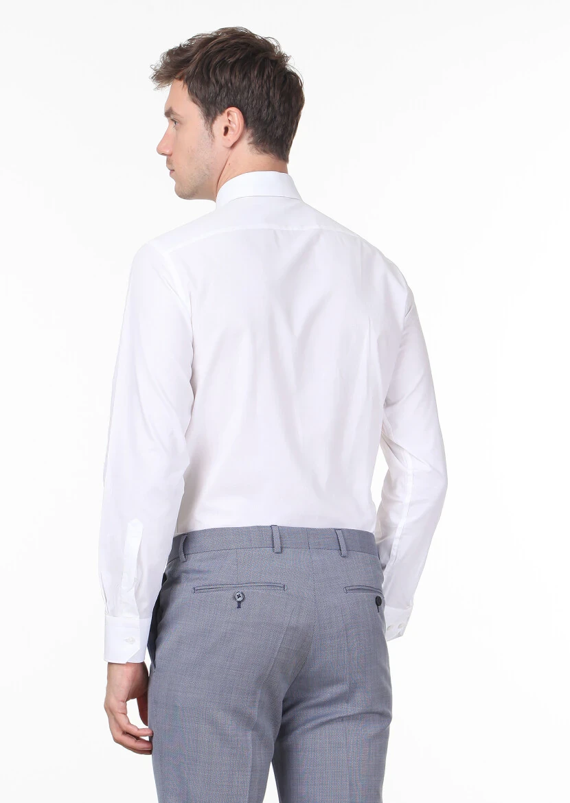 White Patterned Regular Fit Weaving Classical 100% Cotton Shirt - 4