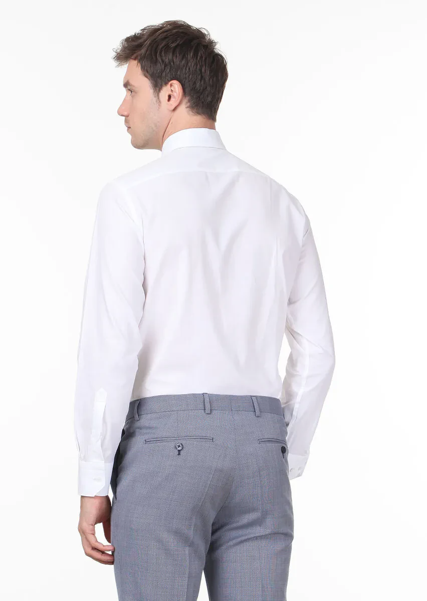 White Patterned Regular Fit Weaving Classical 100% Cotton Shirt - 4