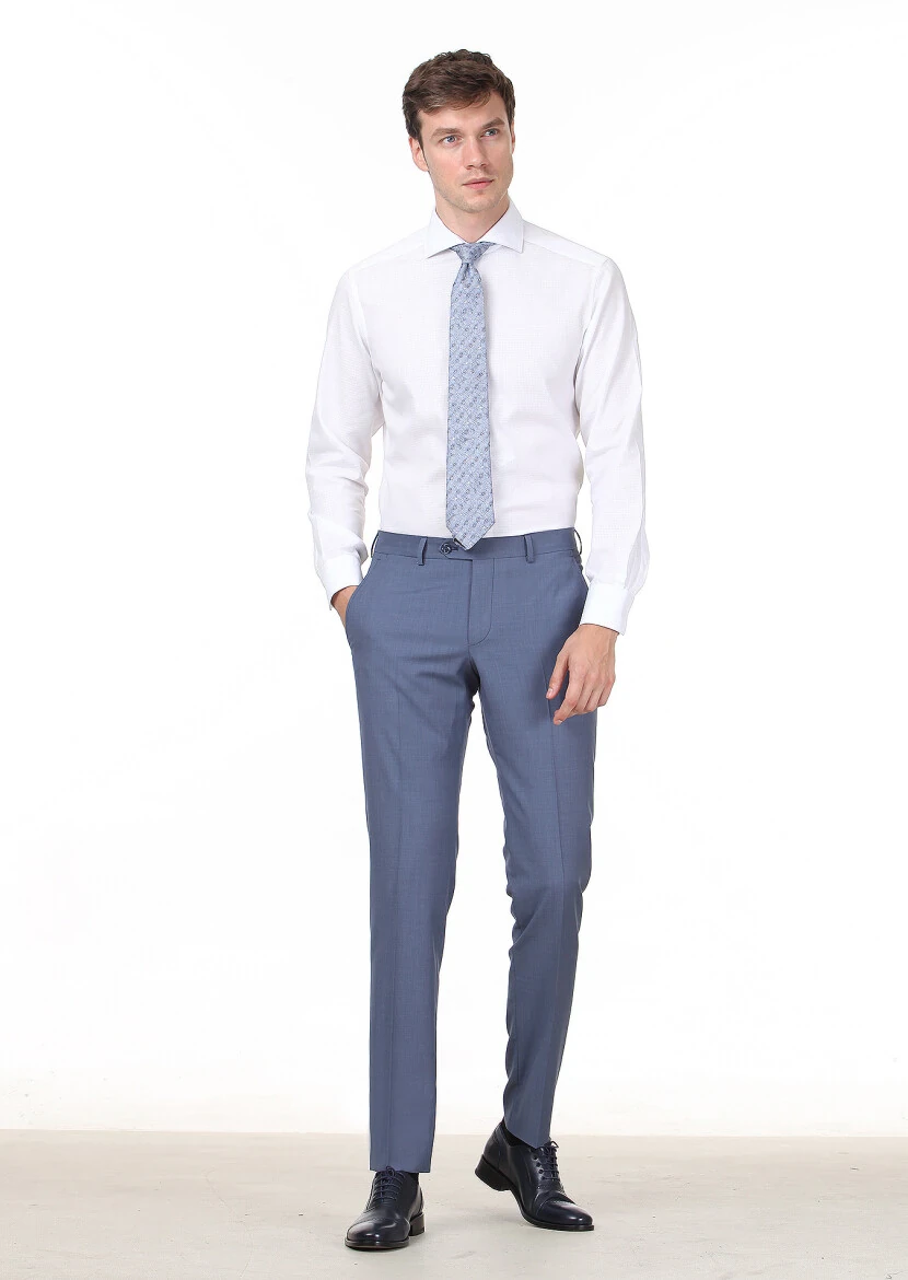 White Patterned Regular Fit Weaving Classical 100% Cotton Shirt - 3