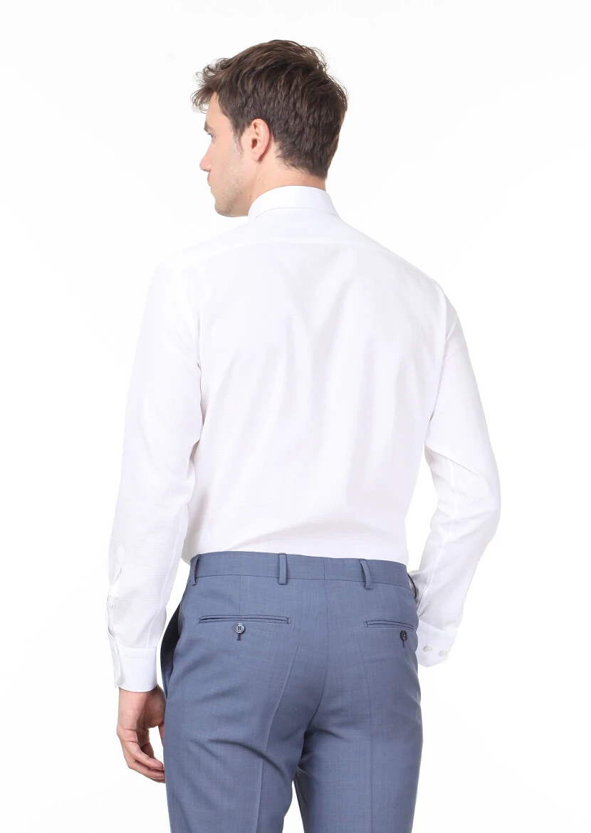 White Patterned Regular Fit Weaving Classical 100% Cotton Shirt - 4