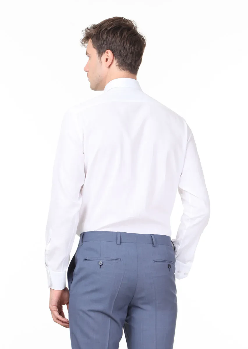 White Patterned Regular Fit Weaving Classical 100% Cotton Shirt - 4