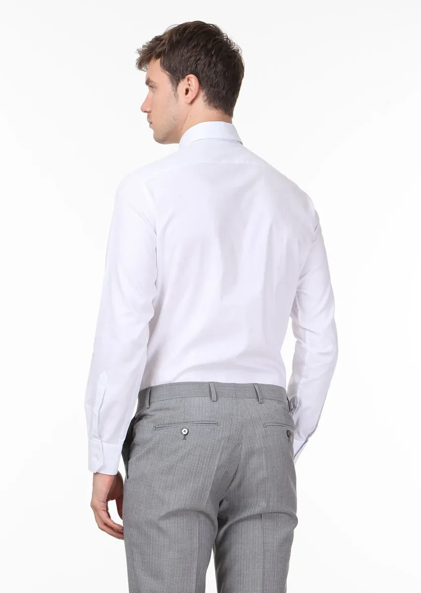 White Patterned Regular Fit Weaving Classical 100% Cotton Shirt - 4