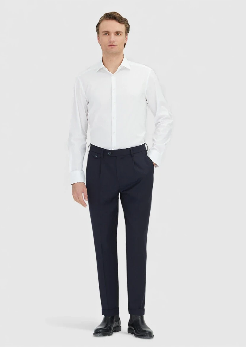 White Patterned Regular Fit Weaving Classical 100% Cotton Shirt - RAMSEY