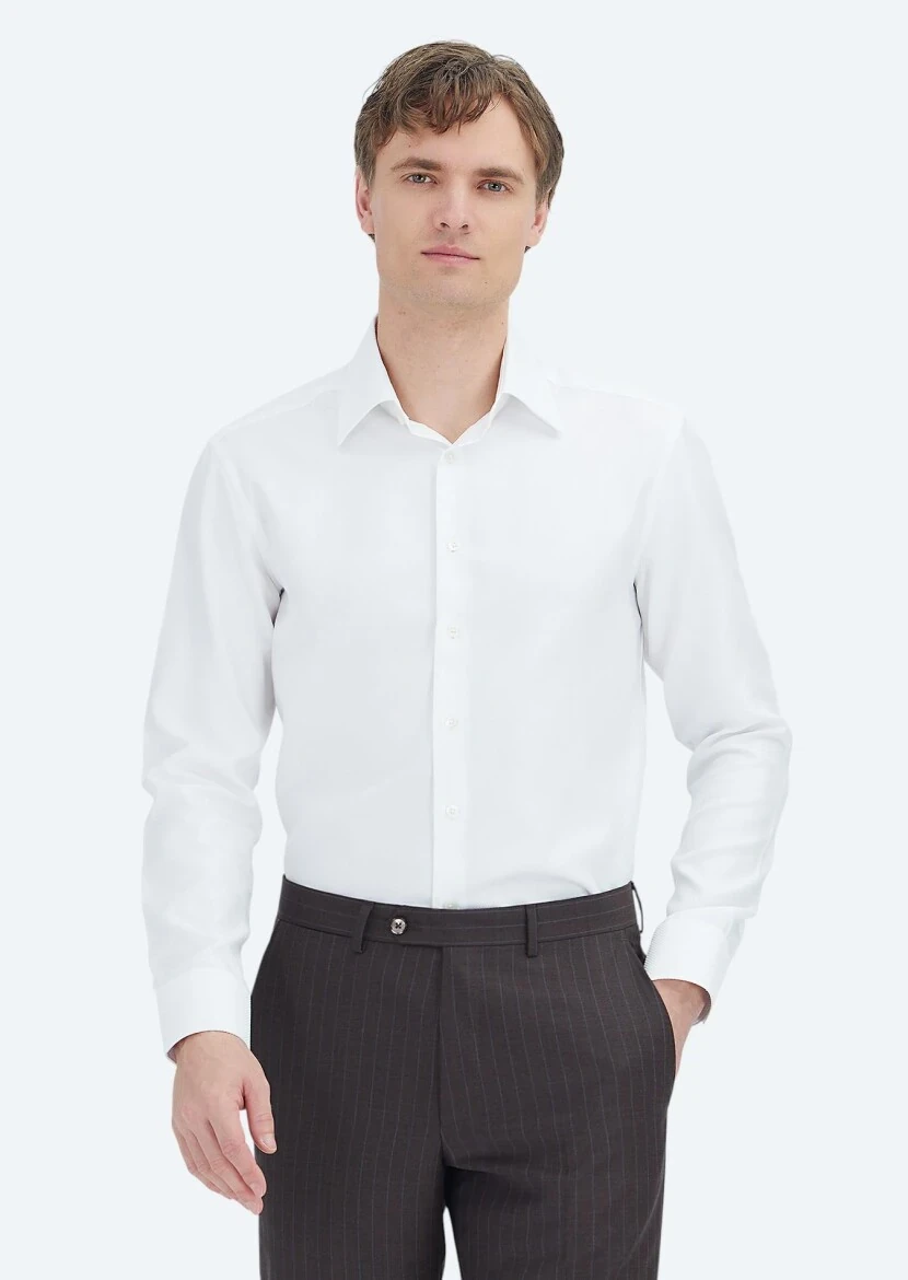 White Patterned Regular Fit Weaving Classical 100% Cotton Shirt - RAMSEY