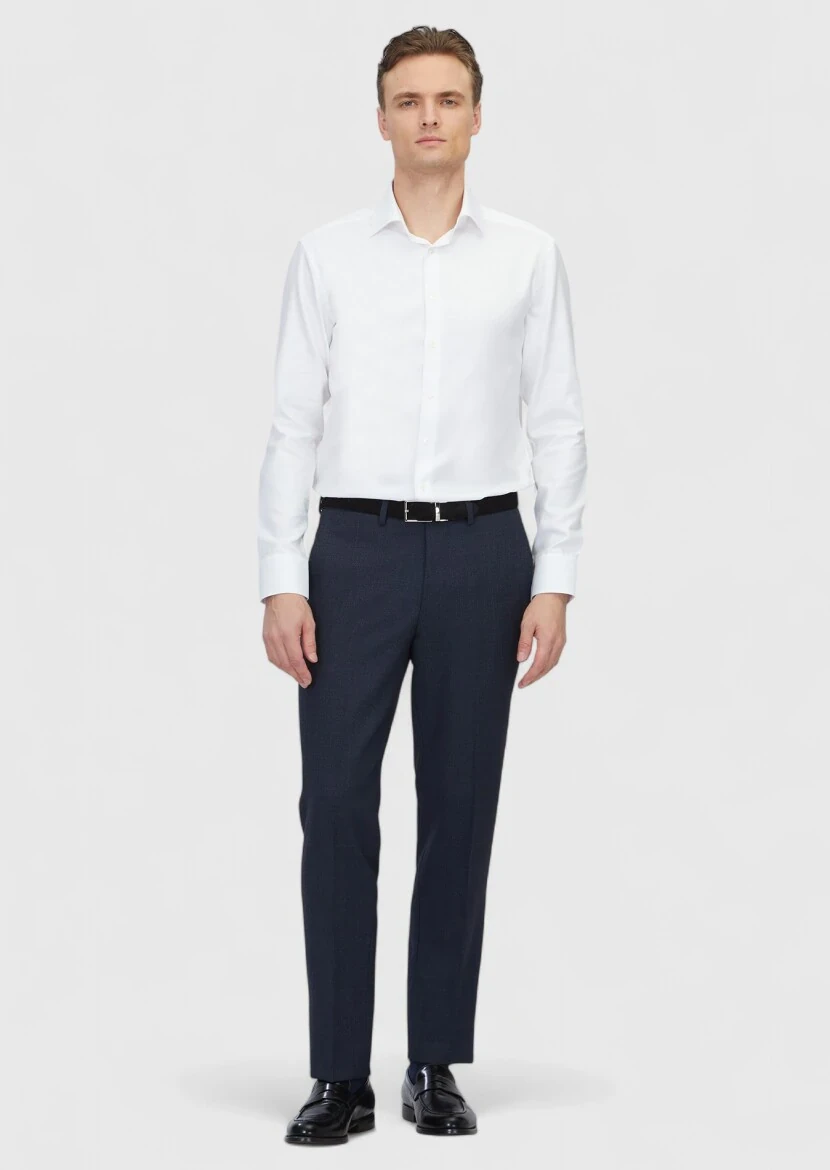 White Patterned Regular Fit Weaving Classical 100% Cotton Shirt - RAMSEY