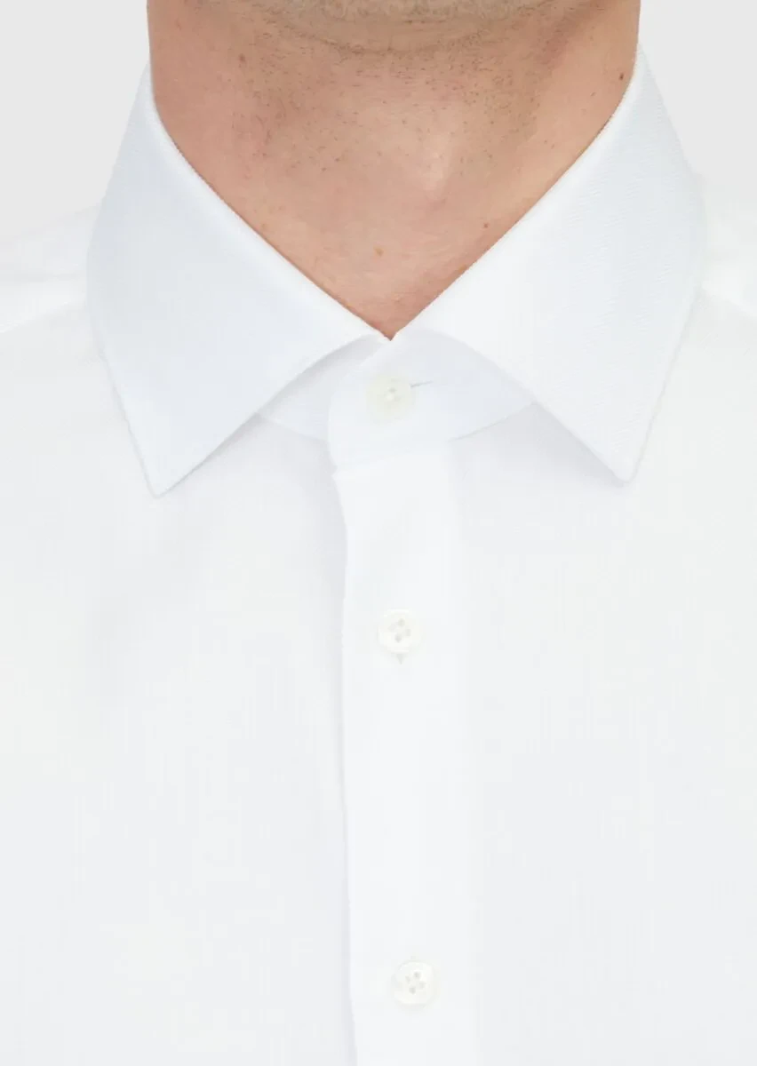 White Patterned Regular Fit Weaving Classical 100% Cotton Shirt - 5