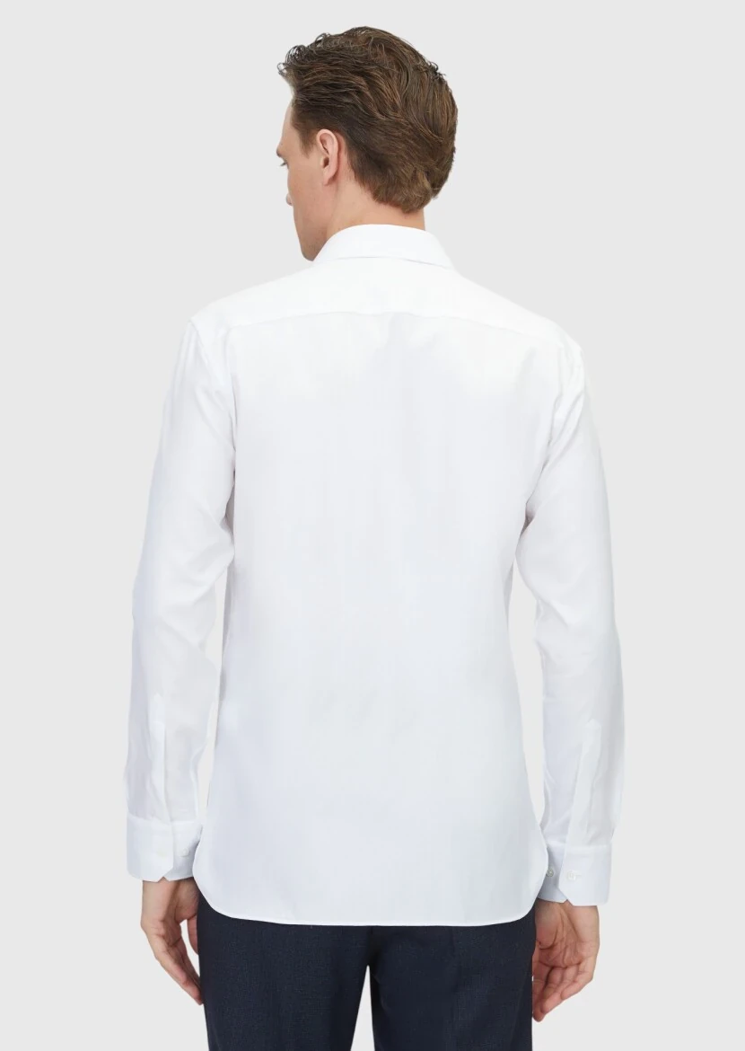 White Patterned Regular Fit Weaving Classical 100% Cotton Shirt - 6