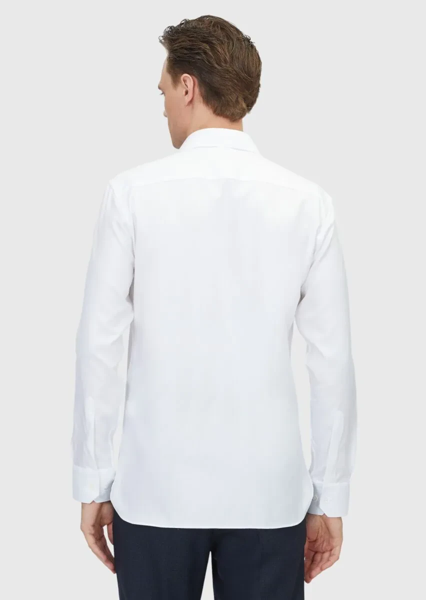 White Patterned Regular Fit Weaving Classical 100% Cotton Shirt - 6