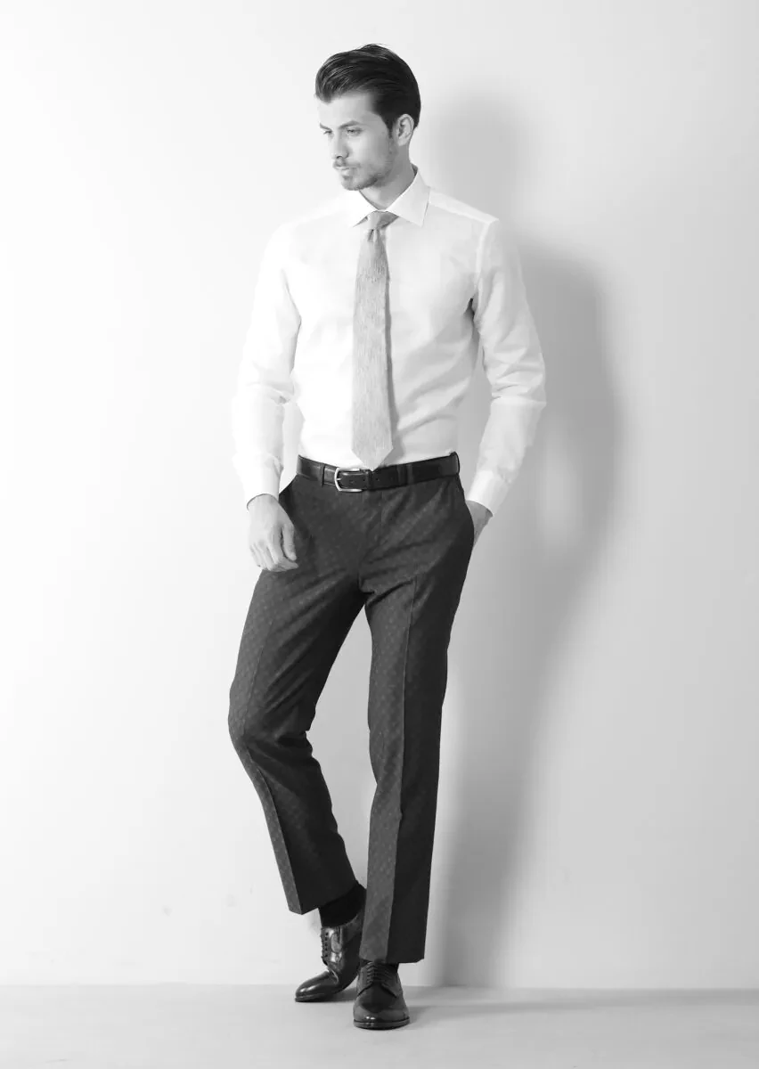 White Patterned Regular Fit Weaving Classical Cotton Blended Shirt - 2