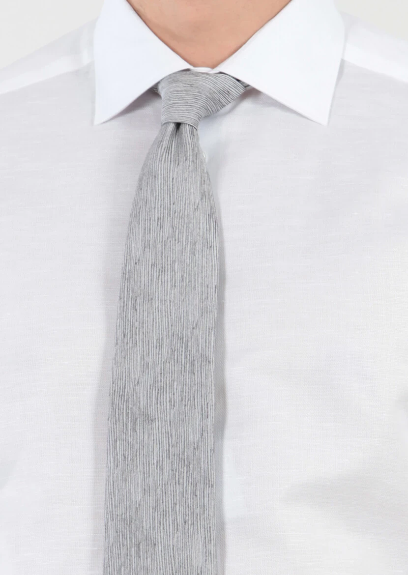 White Patterned Regular Fit Weaving Classical Cotton Blended Shirt - 4