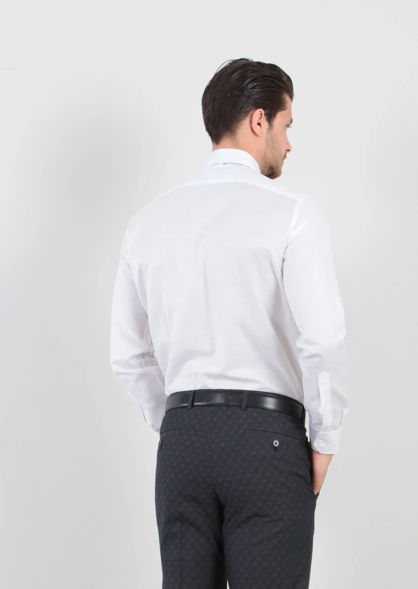 White Patterned Regular Fit Weaving Classical Cotton Blended Shirt - 5