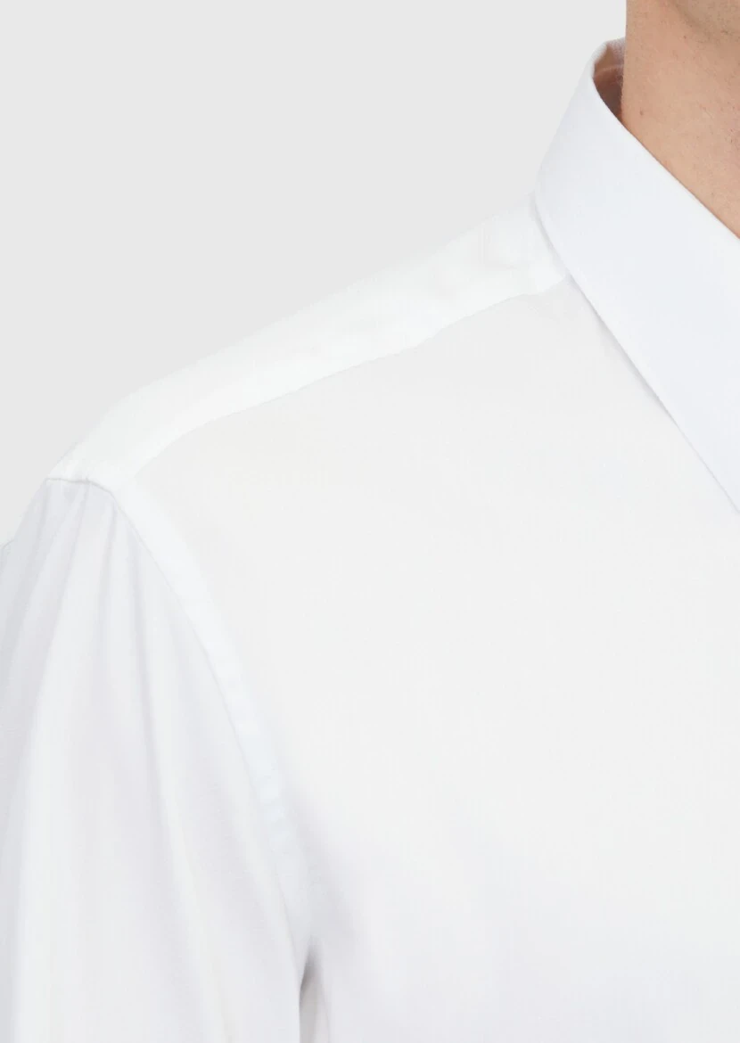 White Patterned Regular Fit Weaving Classical Cotton Blended Shirt - 4