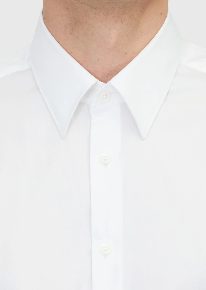 White Patterned Regular Fit Weaving Classical Cotton Blended Shirt - 5