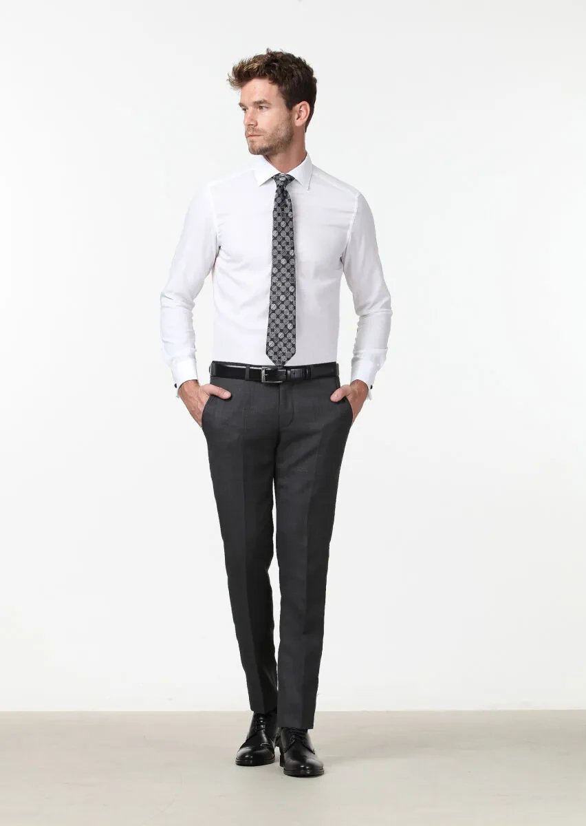 White Patterned Regular Fit Weaving Classical Shirt - 2