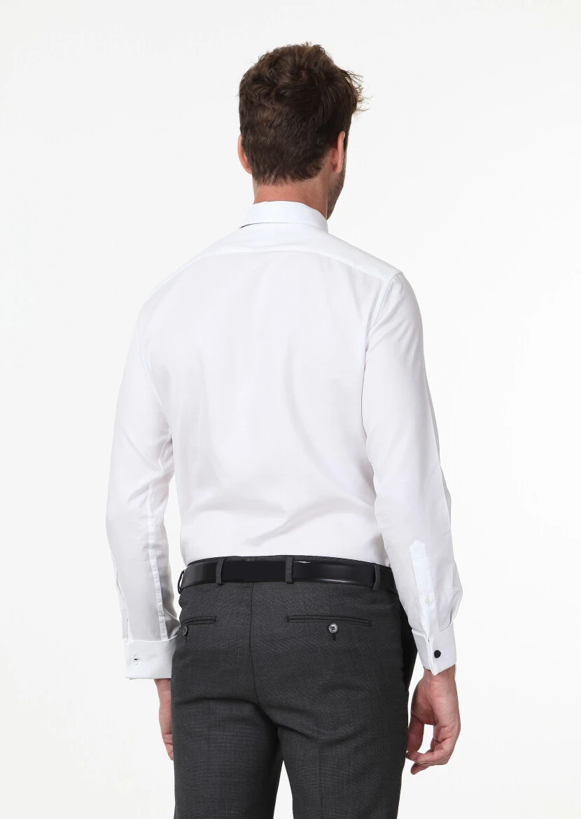 White Patterned Regular Fit Weaving Classical Shirt - 4