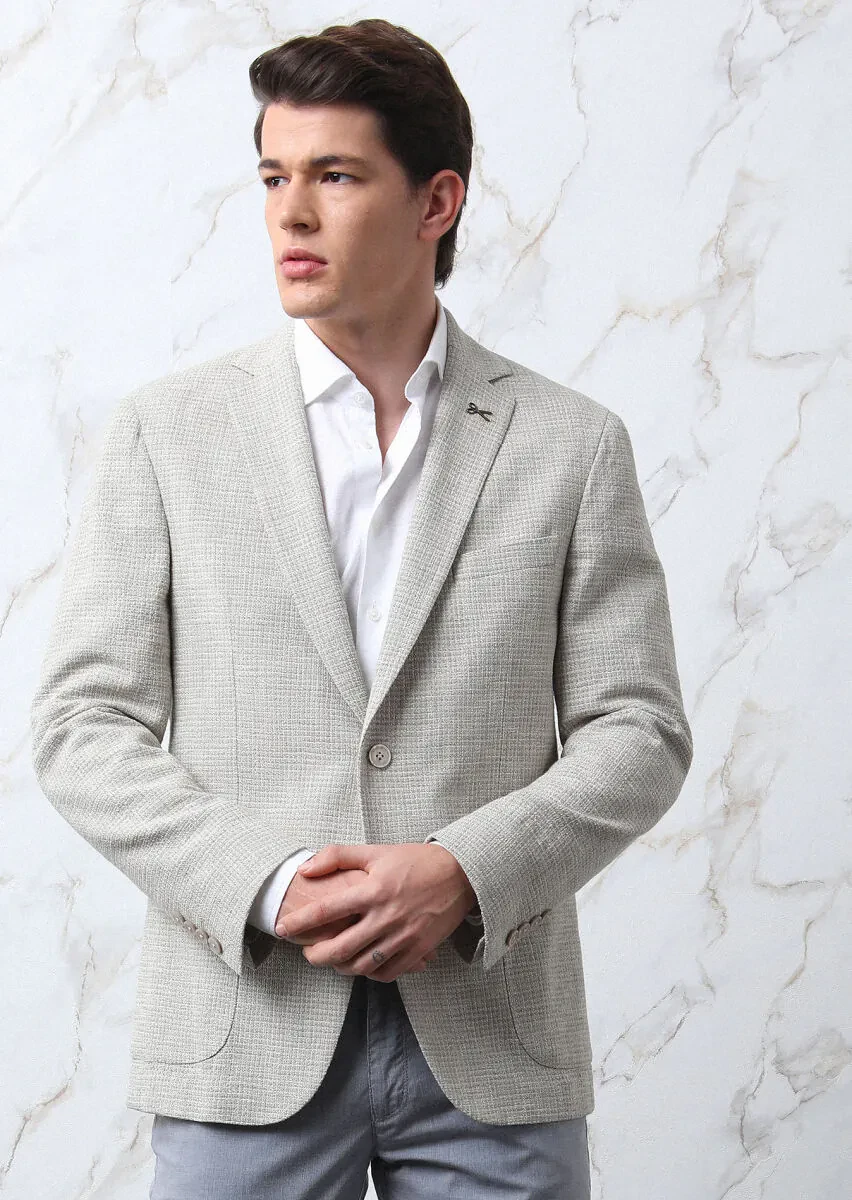 White Patterned Slim Fit Weaving Casual Cotton Blended Shirt - 2