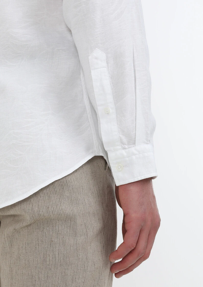 White Patterned Slim Fit Weaving Casual Cotton Blended Shirt - 5