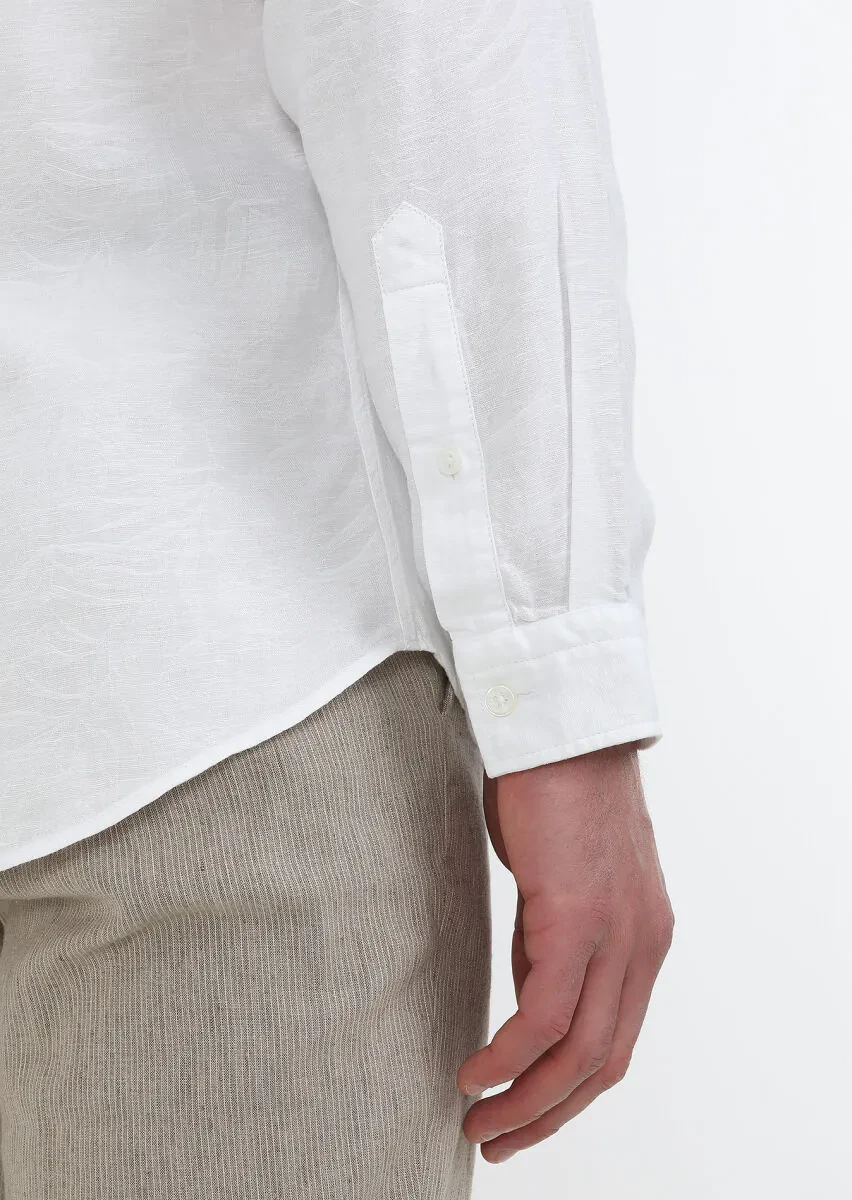 White Patterned Slim Fit Weaving Casual Cotton Blended Shirt - 5