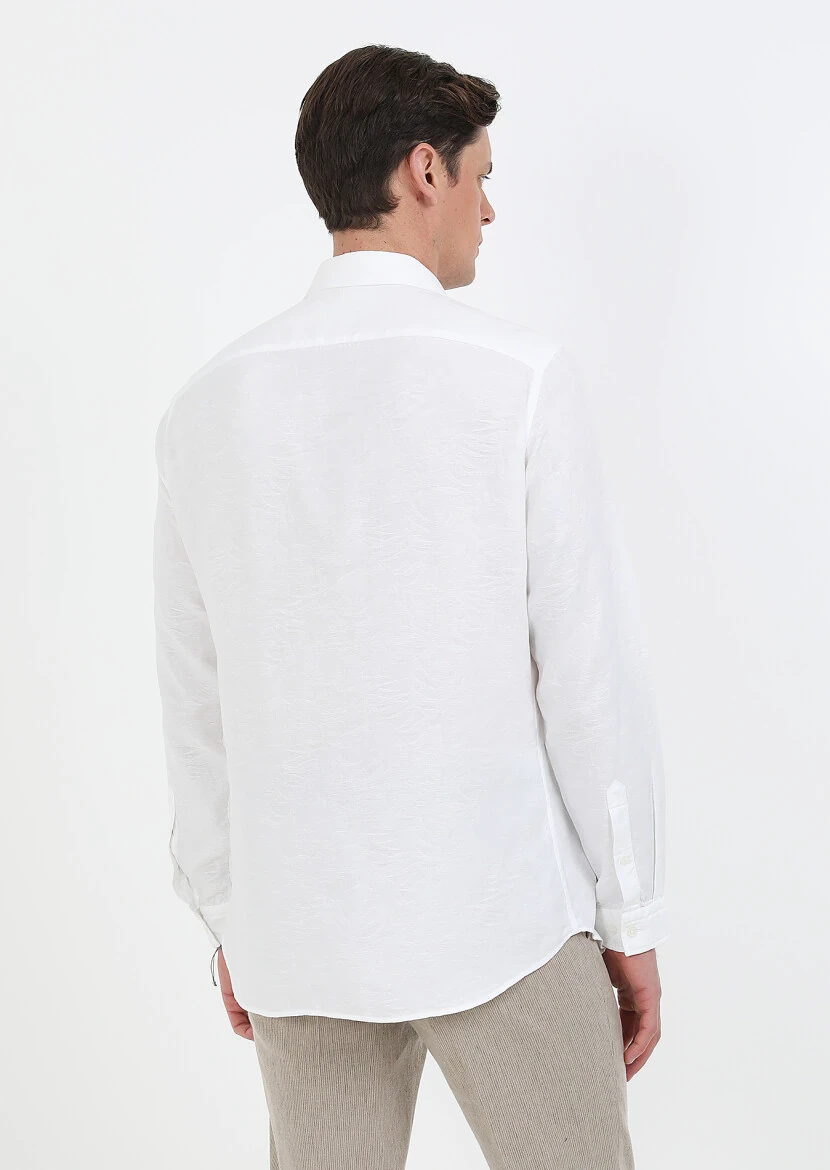 White Patterned Slim Fit Weaving Casual Cotton Blended Shirt - 7