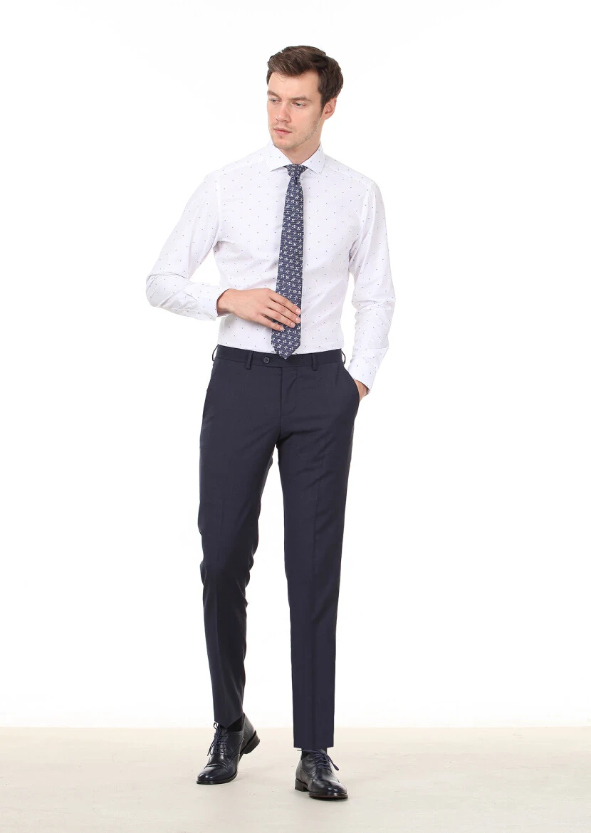 White Patterned Slim Fit Weaving Classical 100% Cotton Shirt - 3