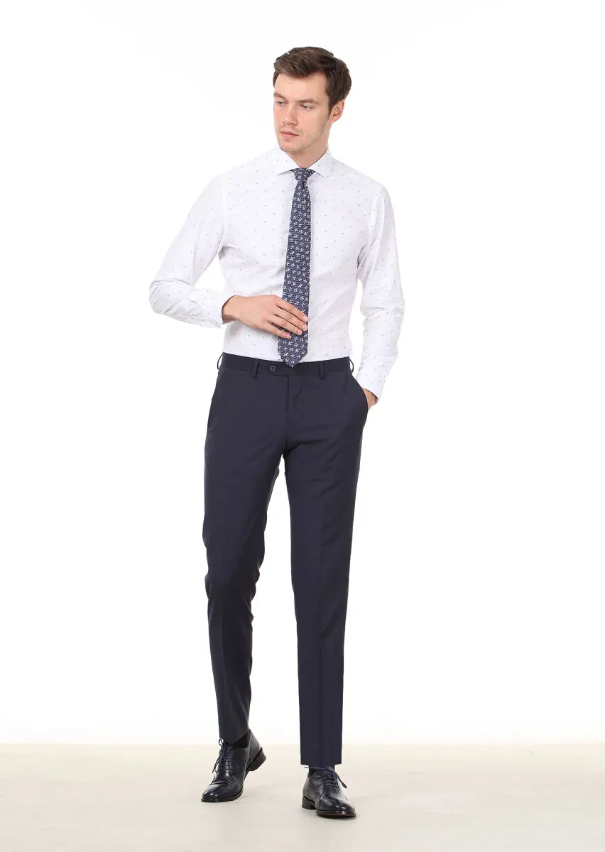 White Patterned Slim Fit Weaving Classical 100% Cotton Shirt - 3