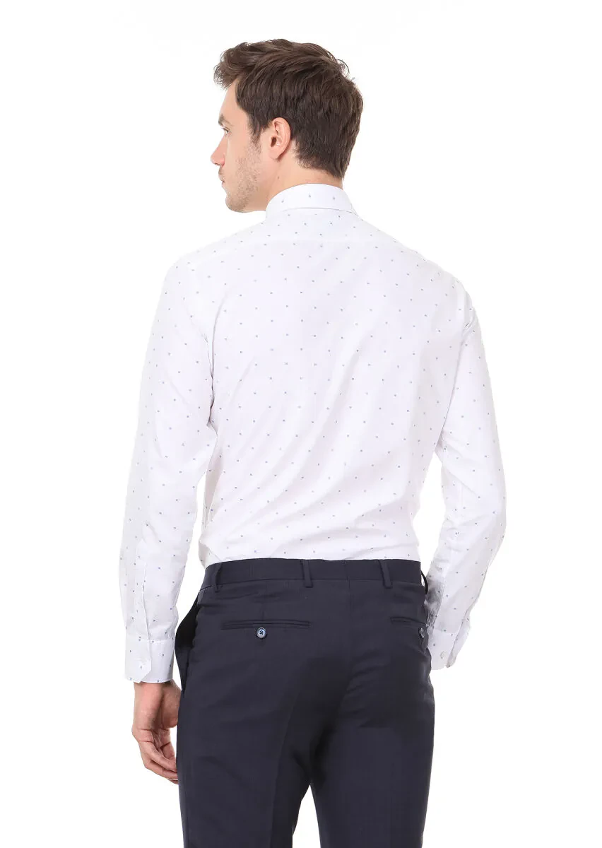 White Patterned Slim Fit Weaving Classical 100% Cotton Shirt - 4